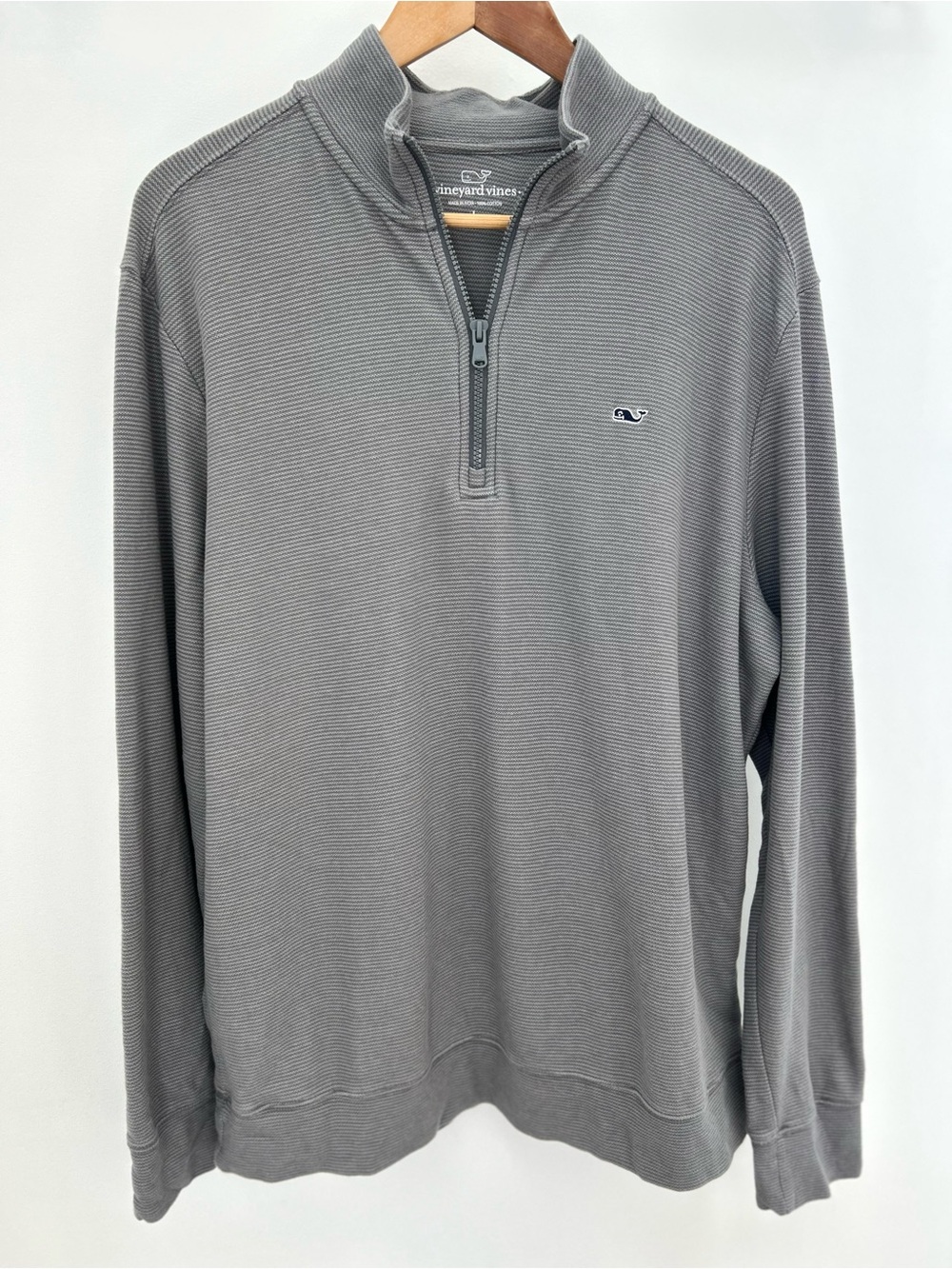 Vineyard Vines Gray Quarter Zip Pullover Men’s Large Cotton Sweater Whale Logo